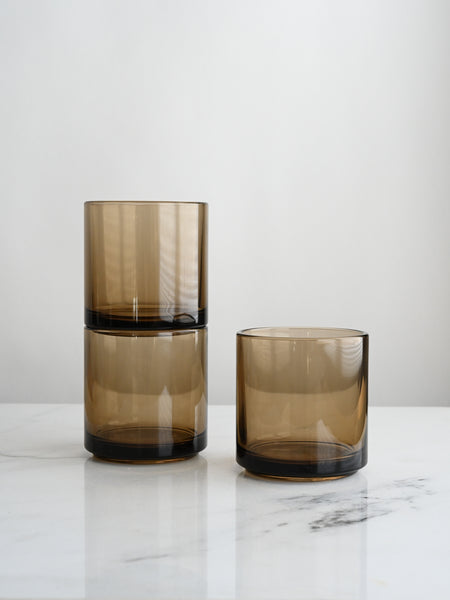 Square Glass Tumbler in Amber | Set of 3